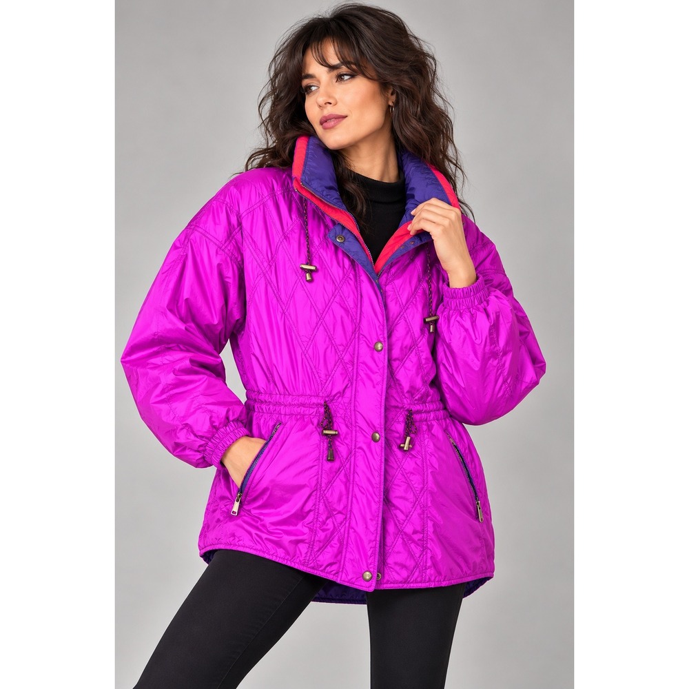 Gorpcore Dopamine Maixmalist 90s Retro Ski Jacket Hot Pink Purple Quilted Large